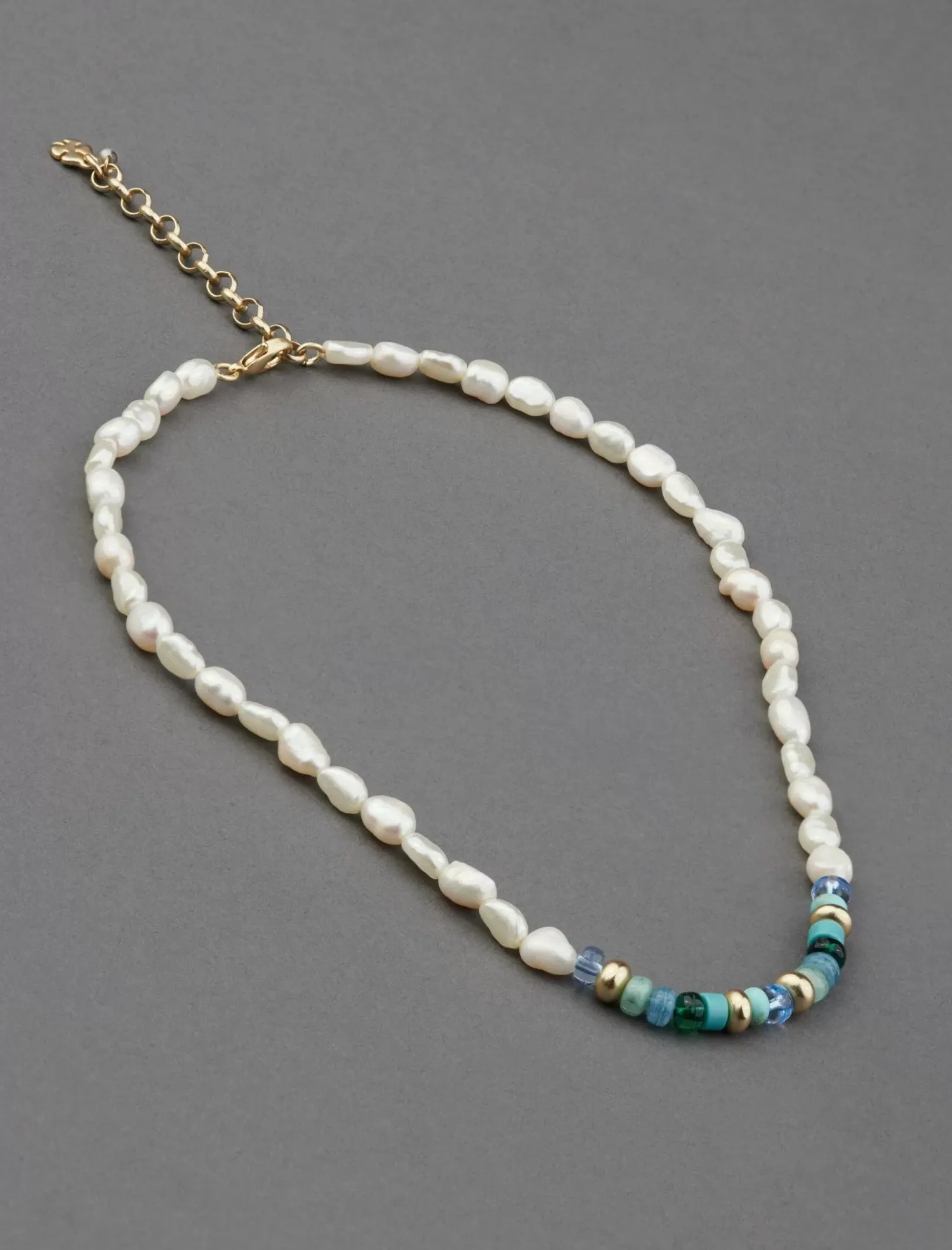 Lucky Brand turquoise and pearl beaded collar necklace gold*WOMEN Jewelry