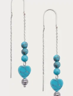 Lucky Brand turquoise heart charm earring silver*WOMEN Jewelry