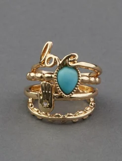 Lucky Brand turquoise love ring stack gold*WOMEN Jewelry