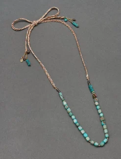 Lucky Brand turquoise stone threaded tie choker necklace gold*WOMEN Jewelry