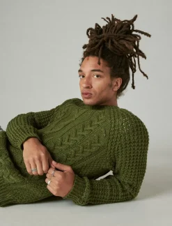 Lucky Brand tweed crew neck sweater olive tweed*MEN Sweaters