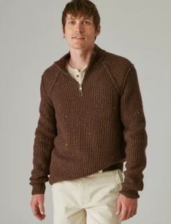 Lucky Brand tweed mock zip deep mahogany*MEN Sweaters