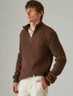Lucky Brand tweed mock zip deep mahogany*MEN Sweaters