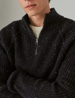 Lucky Brand tweed mock zip cadet navy*MEN Sweaters