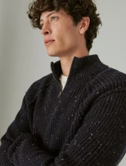 Lucky Brand tweed mock zip cadet navy*MEN Sweaters