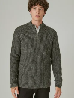 Lucky Brand tweed mock zip charcoal heather gre*MEN Sweaters