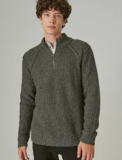 Lucky Brand tweed mock zip charcoal heather gre*MEN Sweaters