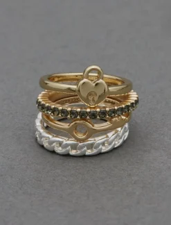 Lucky Brand lock ring stack two tone*WOMEN Jewelry