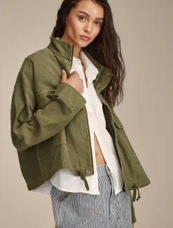 Lucky Brand utility cropped trench jacket loden green*WOMEN Jackets & Outerwear