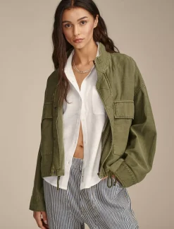 Lucky Brand utility cropped trench jacket loden green*WOMEN Jackets & Outerwear