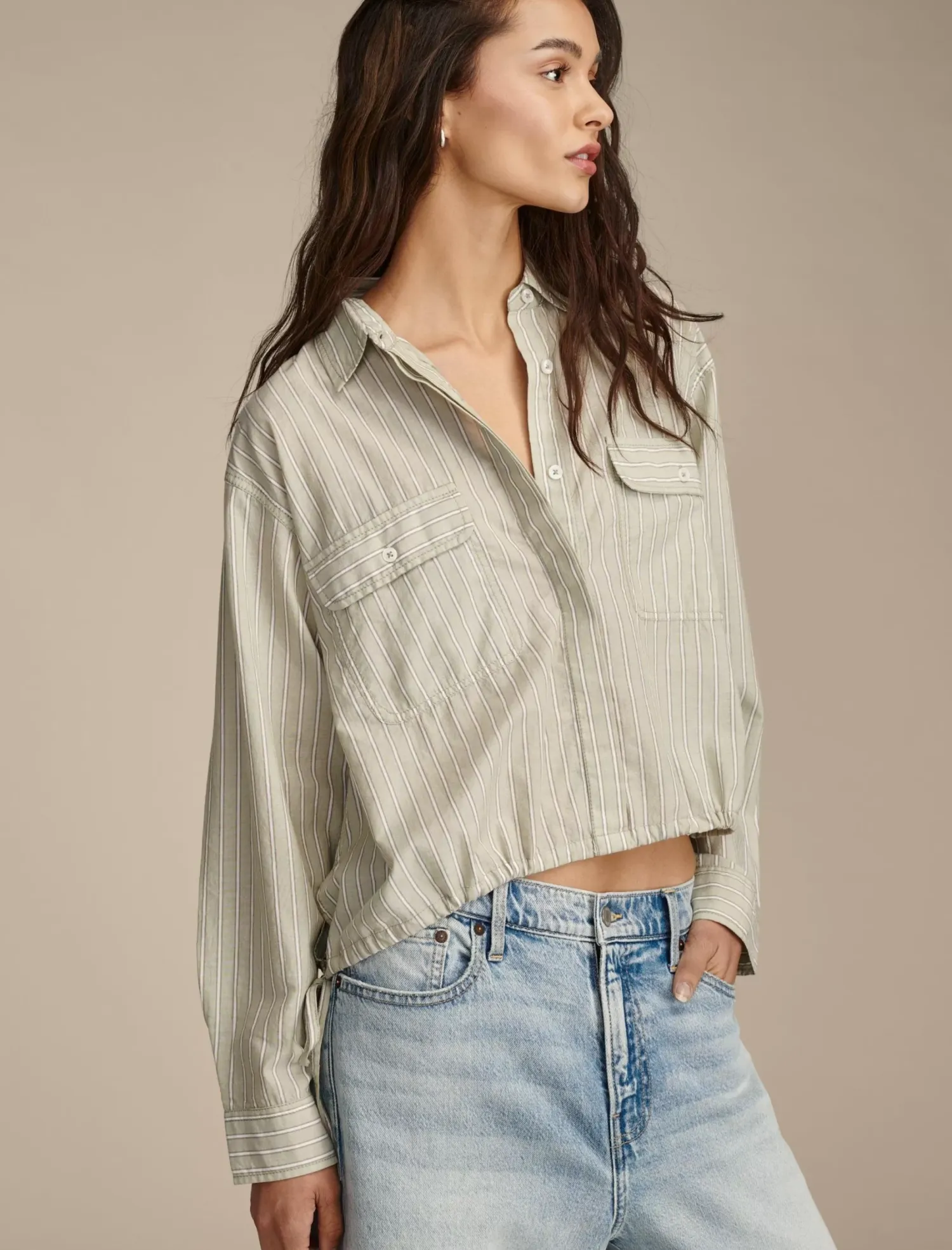 Lucky Brand utility shirt green stripe*WOMEN Blouses