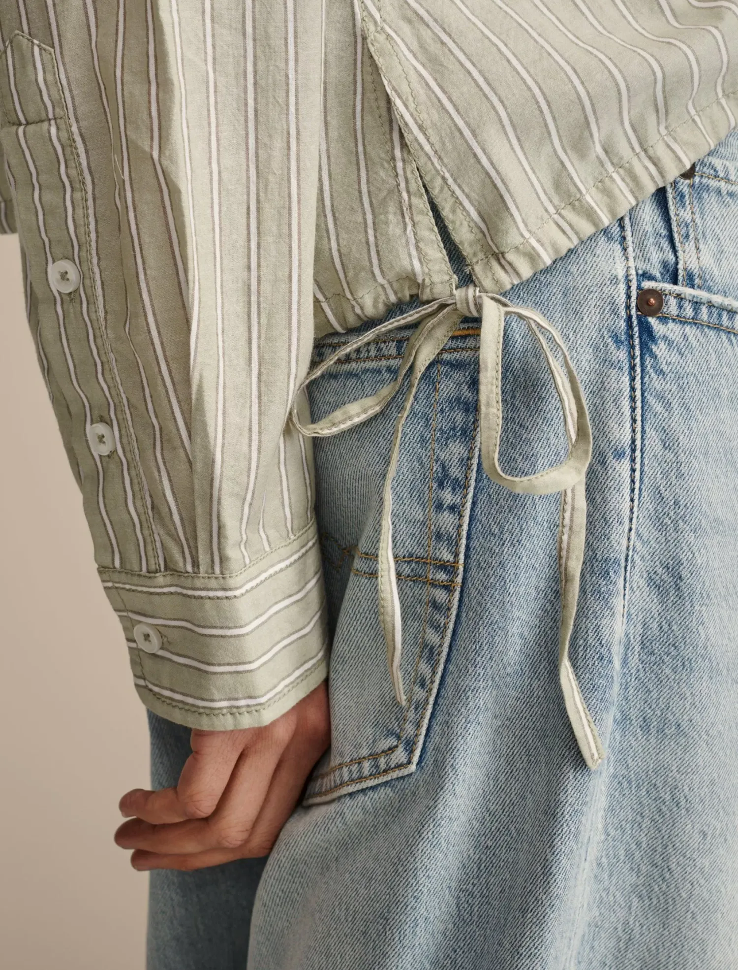 Lucky Brand utility shirt green stripe*WOMEN Blouses