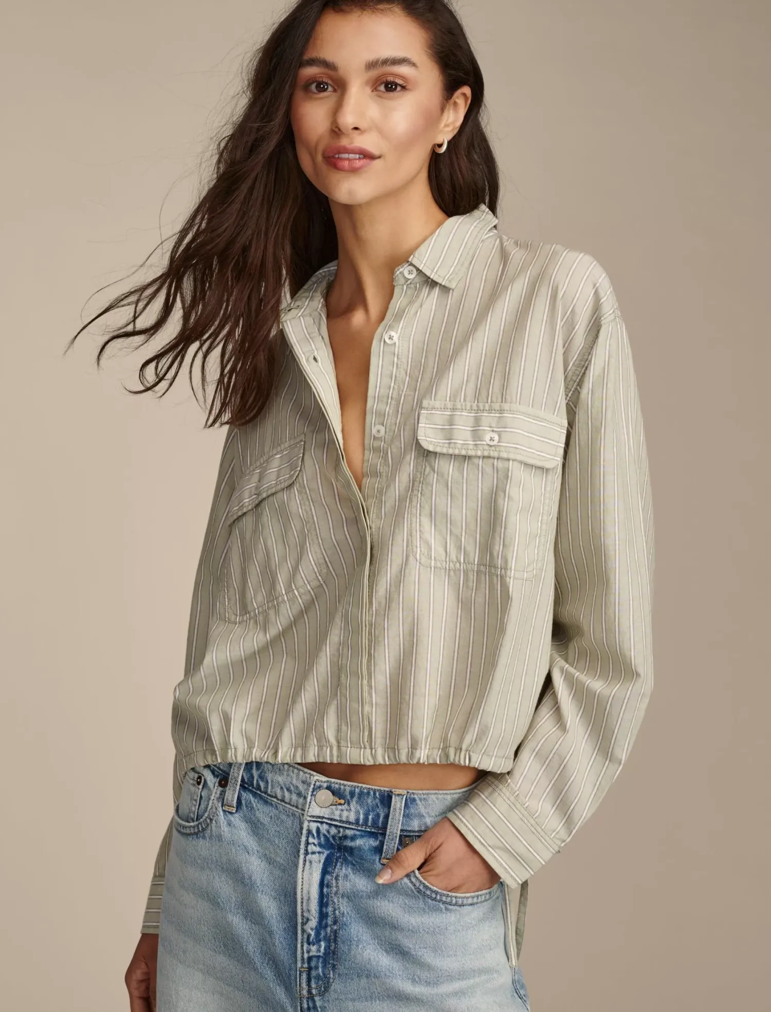 Lucky Brand utility shirt green stripe*WOMEN Blouses
