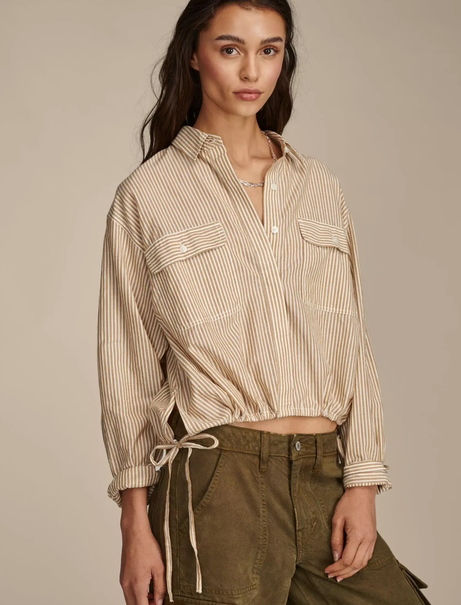 Lucky Brand utility shirt brown stripes*WOMEN Blouses