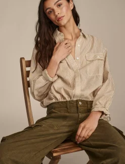 Lucky Brand utility shirt brown stripes*WOMEN Blouses