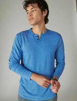 Lucky Brand venice burnout long sleeve notch neck blueberry*MEN Shirts & Tops