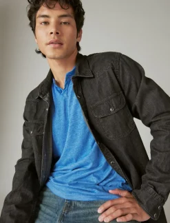 Lucky Brand venice burnout long sleeve notch neck blueberry*MEN Shirts & Tops