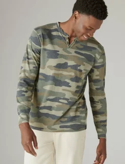 Lucky Brand venice burnout long sleeve notch neck camo (army colors)*MEN Shirts & Tops