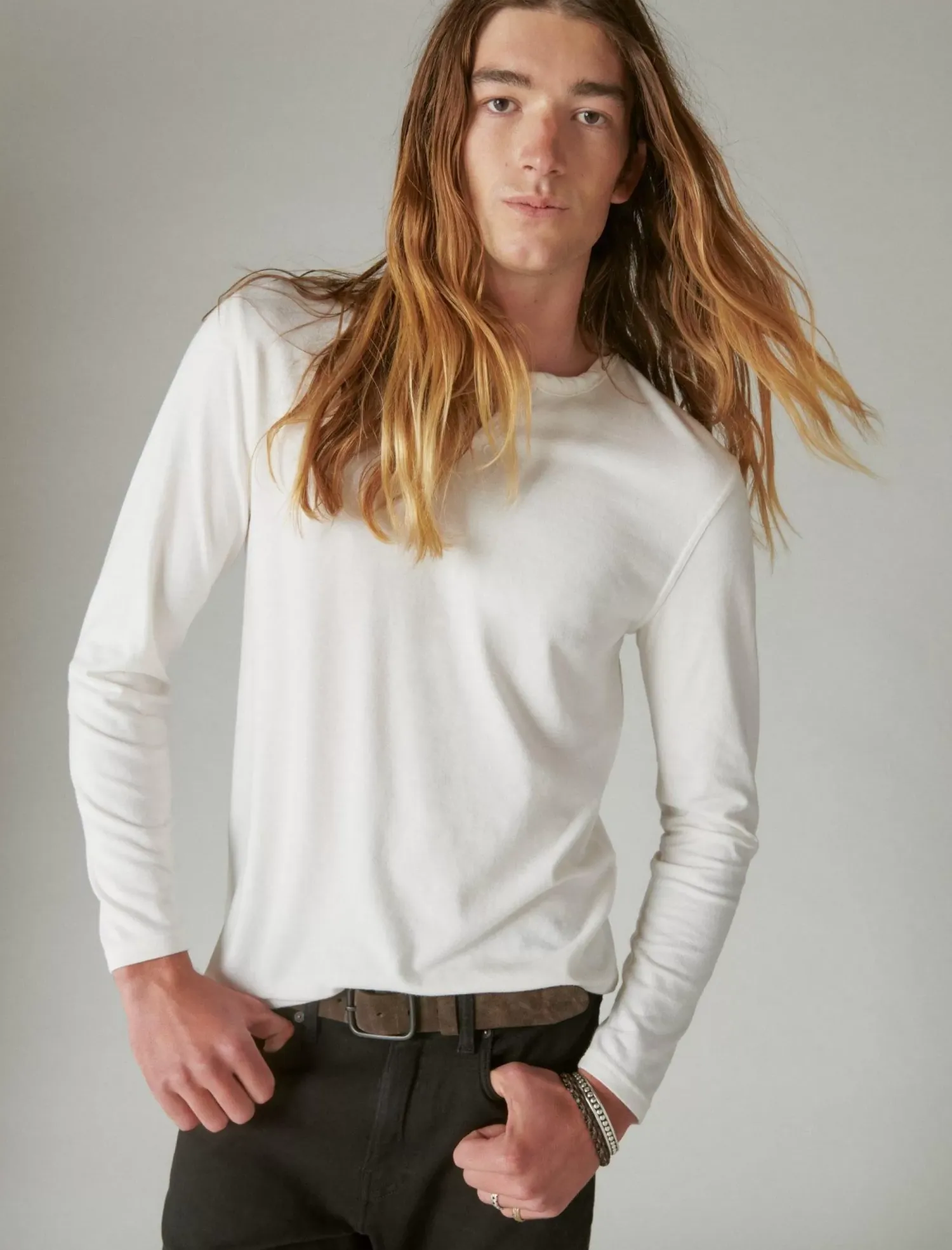 Lucky Brand venice burnout long sleeve notch neck marshmallow*MEN Shirts & Tops