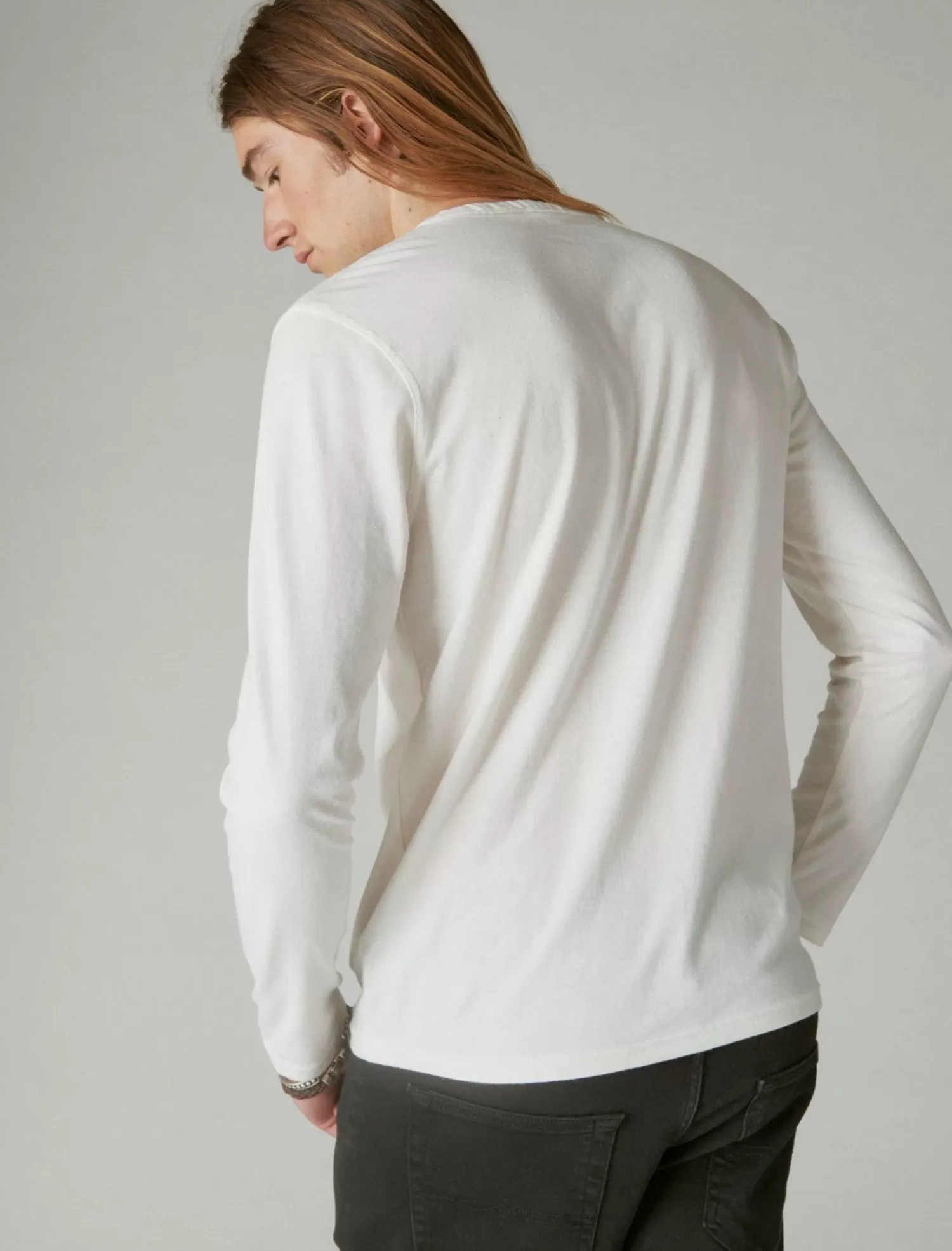 Lucky Brand venice burnout long sleeve notch neck marshmallow*MEN Shirts & Tops