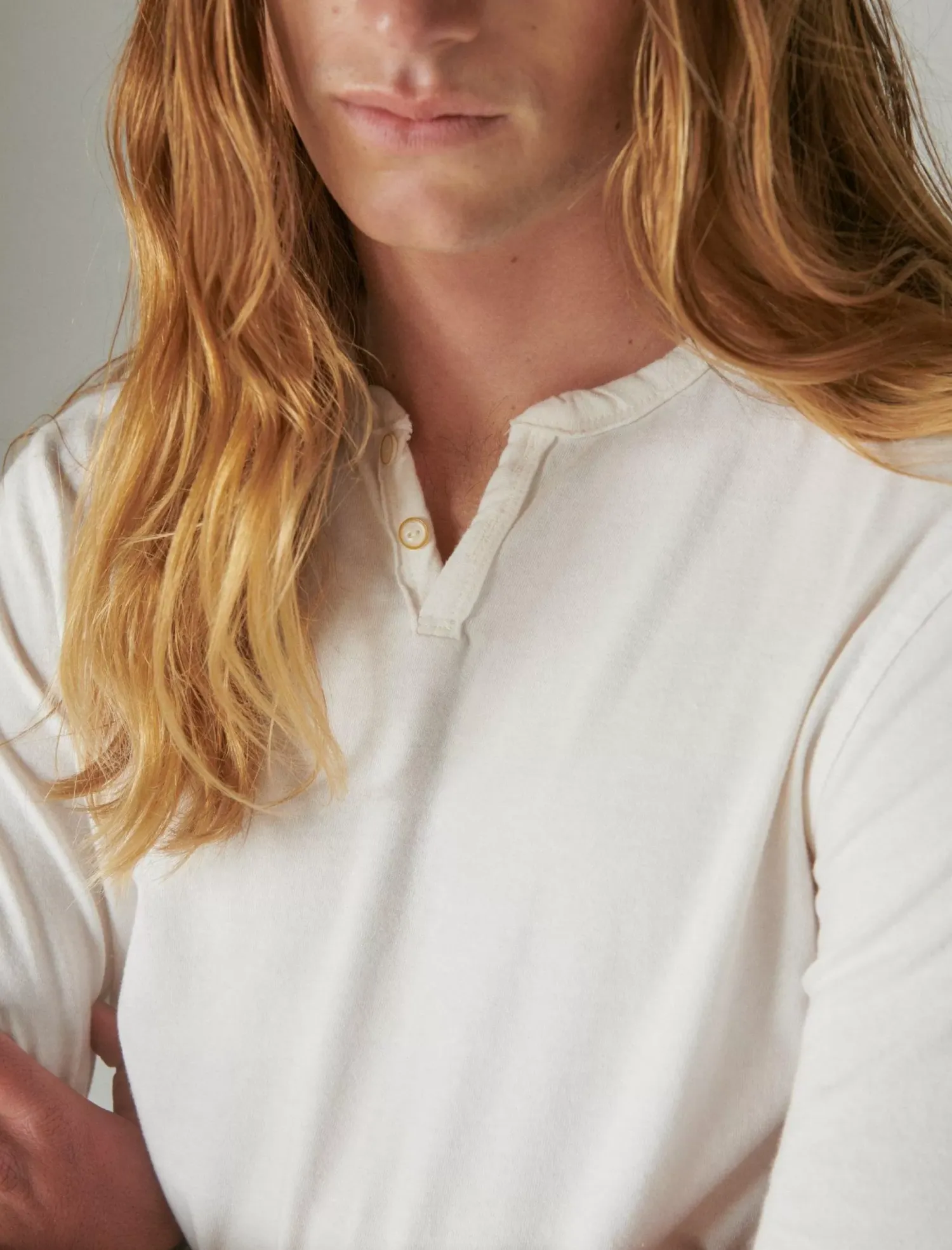 Lucky Brand venice burnout long sleeve notch neck marshmallow*MEN Shirts & Tops