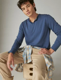 Lucky Brand venice burnout long sleeve notch neck navy*MEN Shirts & Tops