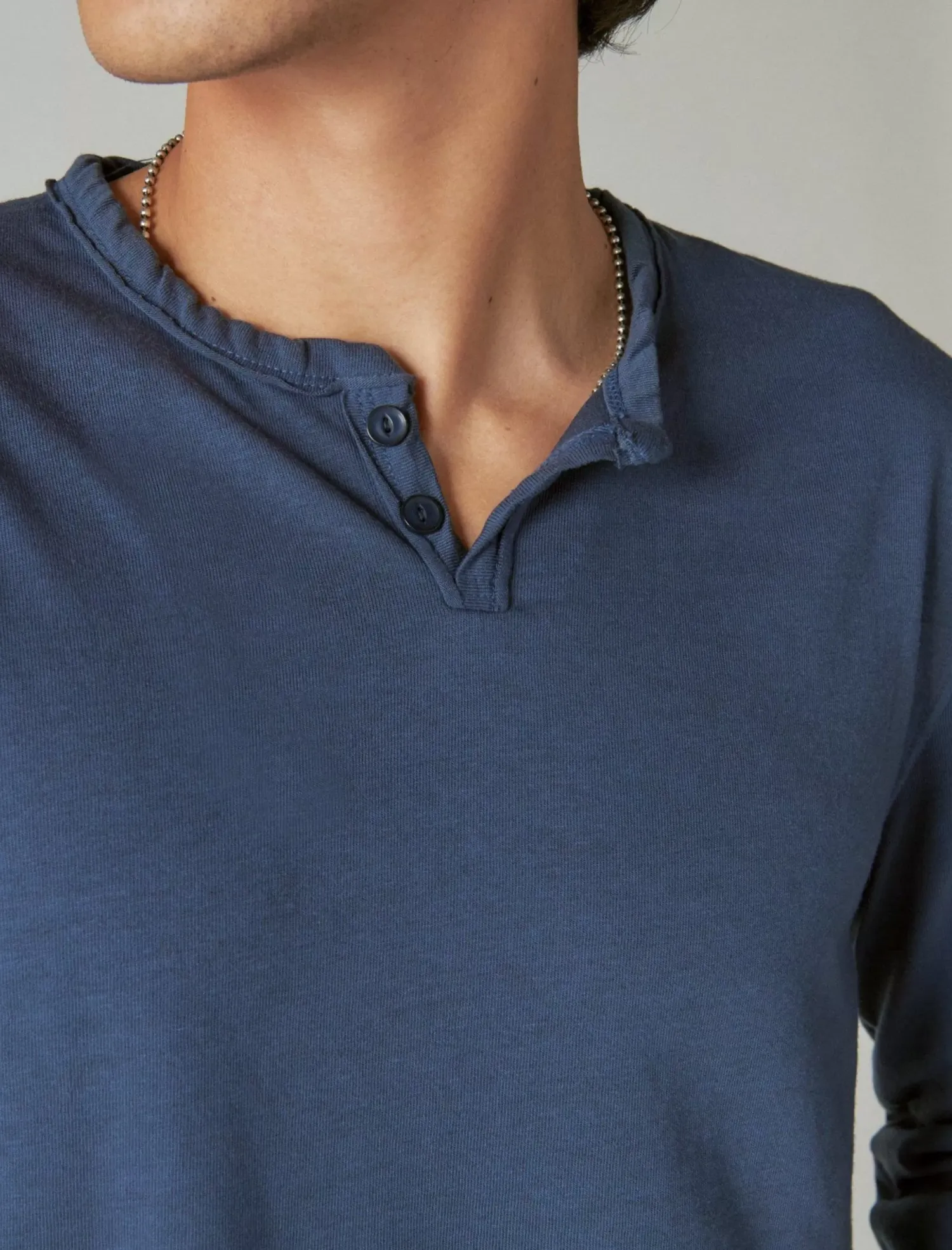 Lucky Brand venice burnout long sleeve notch neck navy*MEN Shirts & Tops