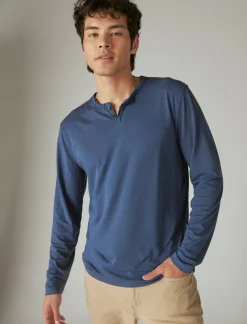 Lucky Brand venice burnout long sleeve notch neck navy*MEN Shirts & Tops