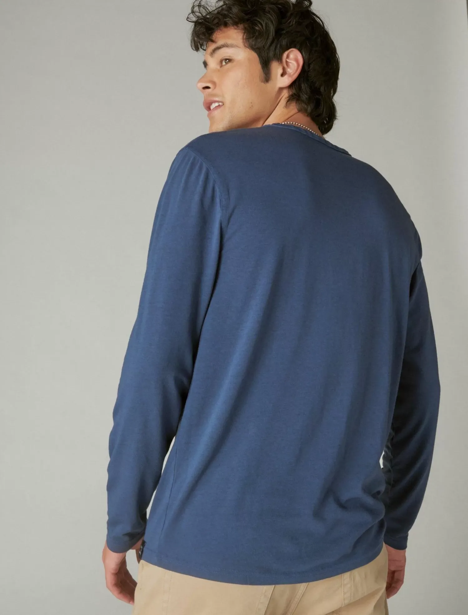 Lucky Brand venice burnout long sleeve notch neck navy*MEN Shirts & Tops
