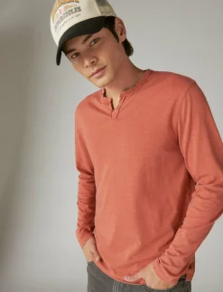 Lucky Brand venice burnout long sleeve notch neck potters clay*MEN Shirts & Tops