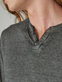 Lucky Brand venice burnout long sleeve notch neck jet black*MEN Shirts & Tops