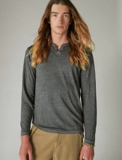 Lucky Brand venice burnout long sleeve notch neck jet black*MEN Shirts & Tops