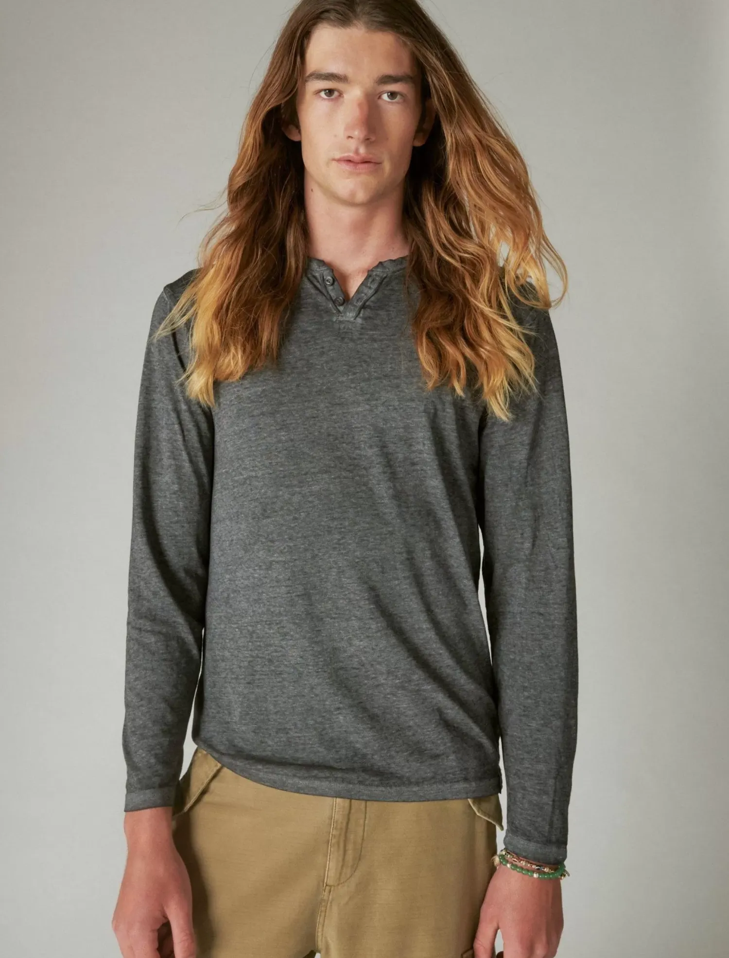 Lucky Brand venice burnout long sleeve notch neck jet black*MEN Shirts & Tops