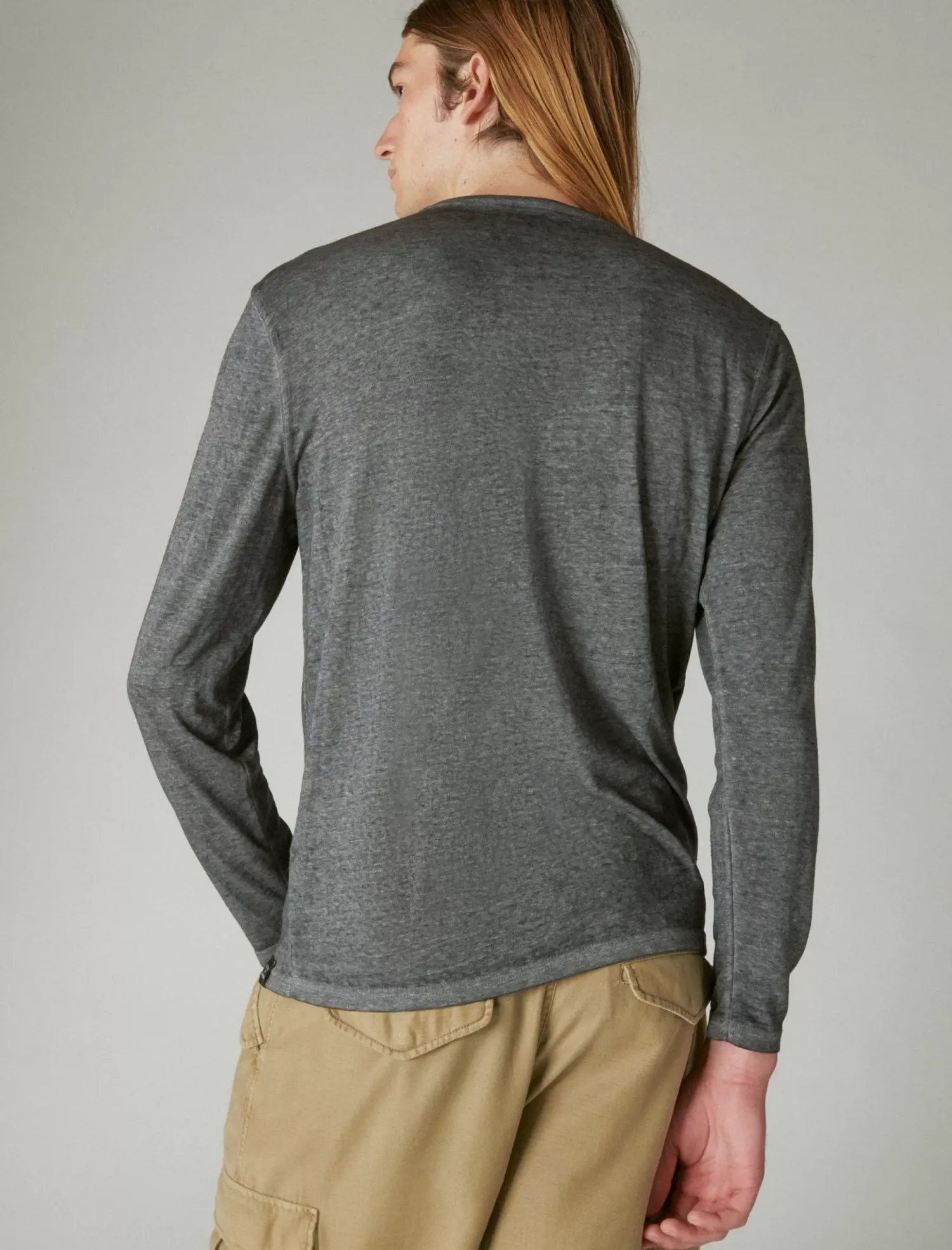 Lucky Brand venice burnout long sleeve notch neck jet black*MEN Shirts & Tops