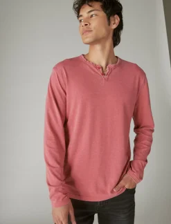 Lucky Brand venice burnout long sleeve notch neck cardinal*MEN Shirts & Tops