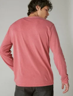 Lucky Brand venice burnout long sleeve notch neck cardinal*MEN Shirts & Tops