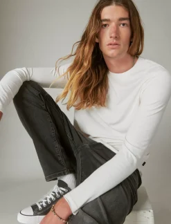 Lucky Brand venice burnout long sleeve crew neck marshmallow*MEN Shirts & Tops