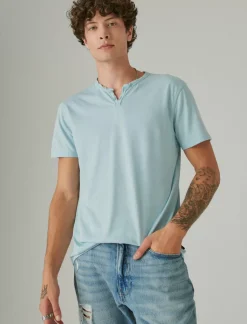 Lucky Brand venice burnout notch neck tee #4617 spa blue*MEN Shirts & Tops
