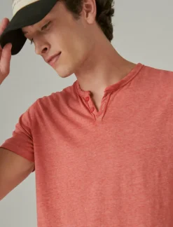Lucky Brand venice burnout notch neck tee aurora red*MEN Shirts & Tops