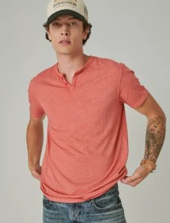 Lucky Brand venice burnout notch neck tee aurora red*MEN Shirts & Tops
