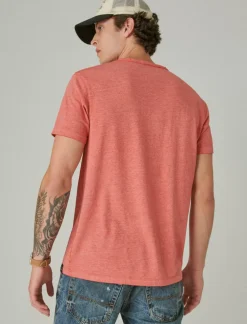 Lucky Brand venice burnout notch neck tee aurora red*MEN Shirts & Tops