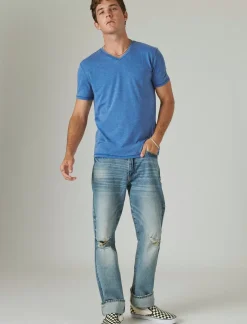 Lucky Brand venice burnout vee-neck tee monaco blue*MEN Shirts & Tops