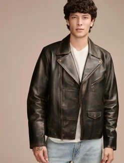 Lucky Brand vintage leather moto jacket brown/black*MEN|WOMEN Jackets & Outerwear