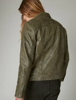 Lucky Brand vintage leather trucker jacket vintage black*MEN Jackets & Outerwear