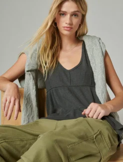 Lucky Brand waffle tunic tank jet black*WOMEN Knit Tops