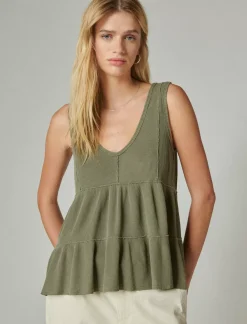 Lucky Brand waffle tunic tank dusty olive*WOMEN Knit Tops