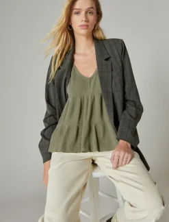 Lucky Brand waffle tunic tank dusty olive*WOMEN Knit Tops