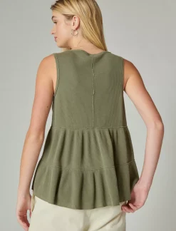 Lucky Brand waffle tunic tank dusty olive*WOMEN Knit Tops