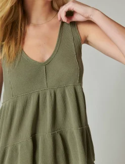 Lucky Brand waffle tunic tank dusty olive*WOMEN Knit Tops