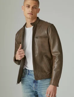 Lucky Brand washed leather bonneville jacket dark brown*MEN Jackets & Outerwear